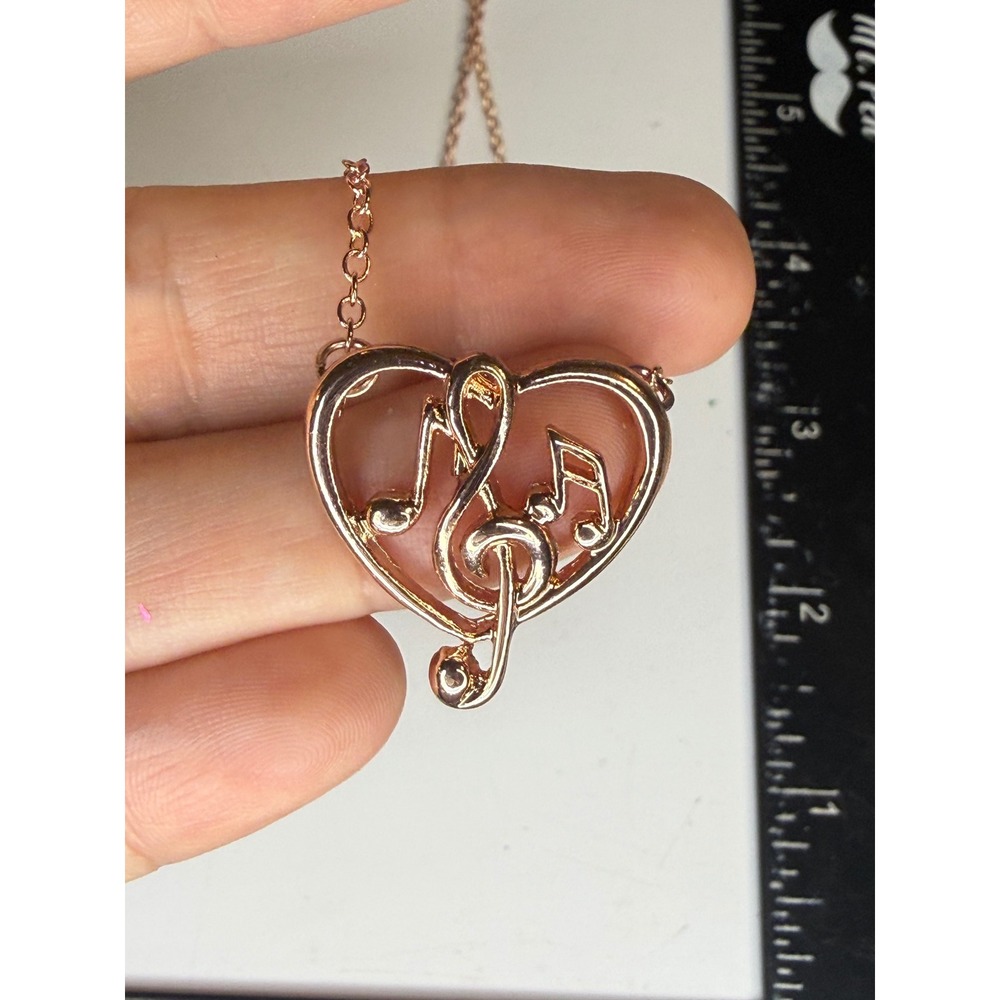 Rose Gold Tone Music Heart Treble Clef Musical Note Pendant Necklace 18-20 In